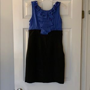 High-waisted, two-tone professional midi dress